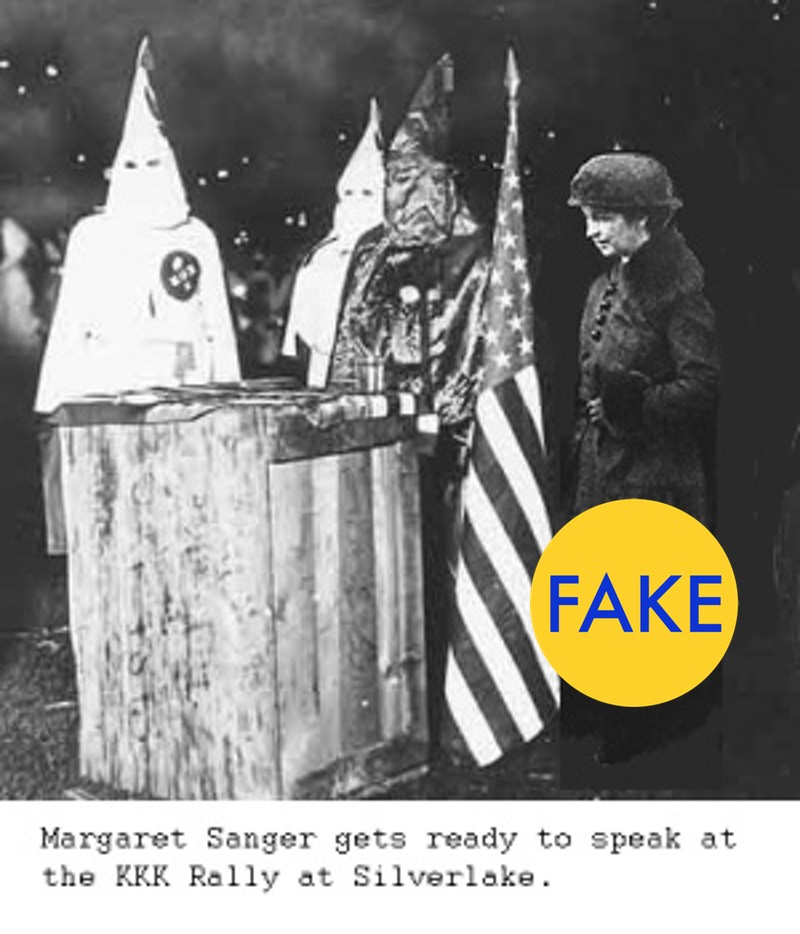 Illustration for article titled Margaret Sanger Once Spoke to the KKK, But This Photo of the Speech Is Very Fake